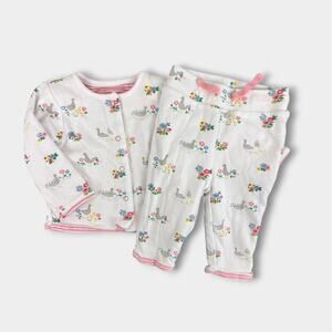 Mini Boden Cosy Velour Reversible Jacket & Pants Set Pink/Ivory Ducks 3-6 Months